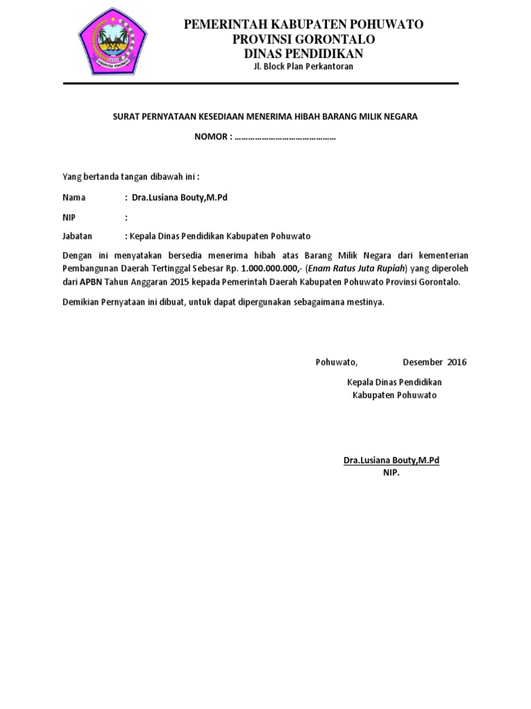 Detail Contoh Surat Pernyataan Bersedia Menerima Hibah Nomer 2