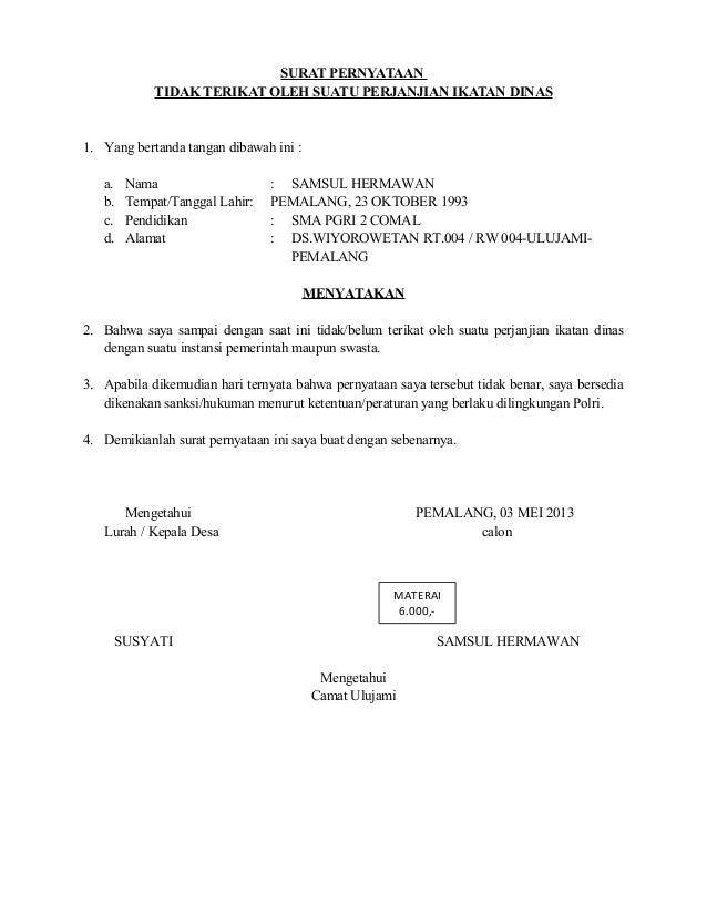 Detail Contoh Surat Pernyataan Bersedia Menjalani Ikatan Dinas Koleksi Nomer 16 Detail Contoh Surat Pernyataan Bersedia Menjalani Ikatan Dinas Koleksi Nomer 16