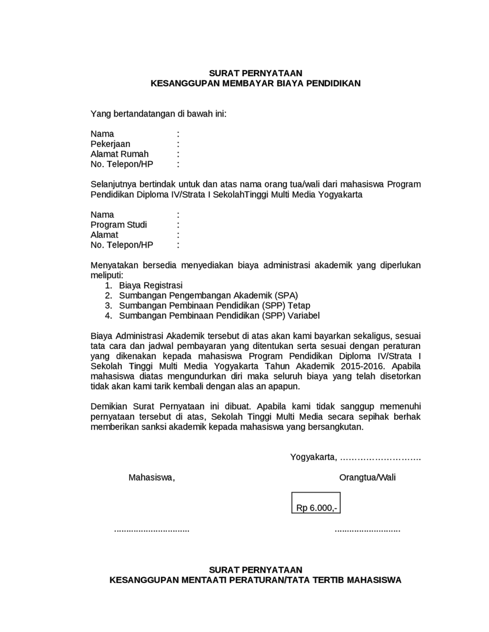 Detail Contoh Surat Pernyataan Bersedia Mentaati Peraturan Nomer 25