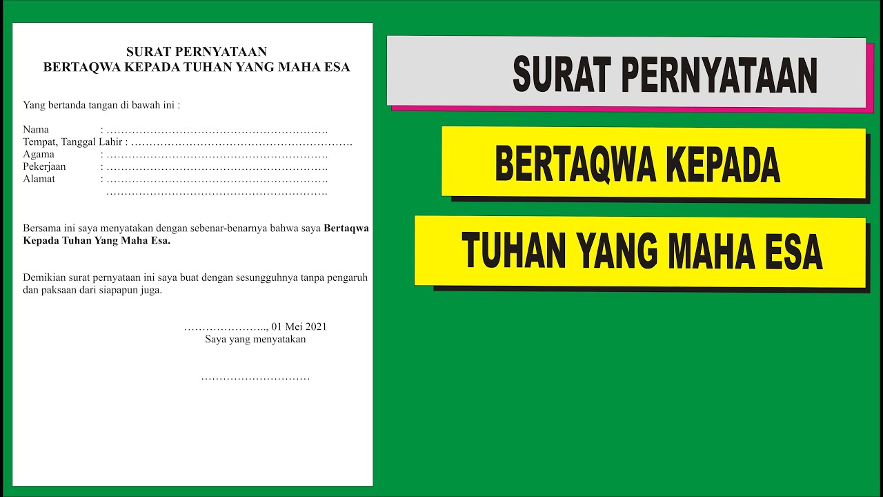 Detail Contoh Surat Pernyataan Bertaqwa Kepada Tuhan Nomer 32