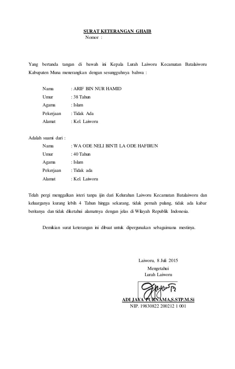 Detail Contoh Surat Pernyataan Cerai Dari Kelurahan Nomer 34