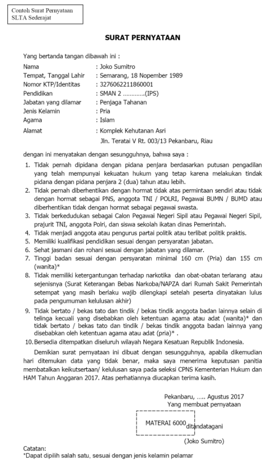 Detail Contoh Surat Pernyataan Cpns Nomer 19