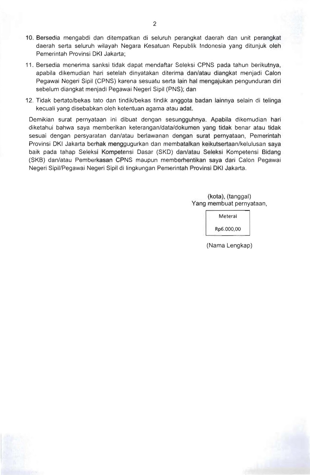 Detail Contoh Surat Pernyataan Cpns 2019 Nomer 42