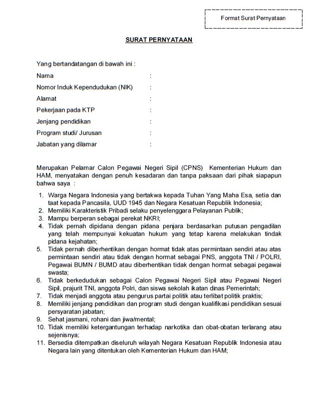 Detail Contoh Surat Pernyataan Cpns 2019 Nomer 9