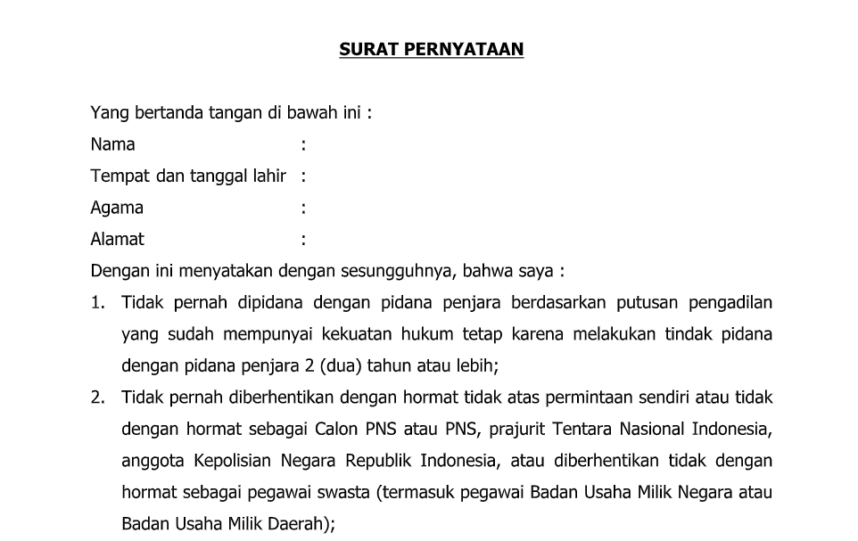 Detail Contoh Surat Pernyataan Cpns Nomer 36