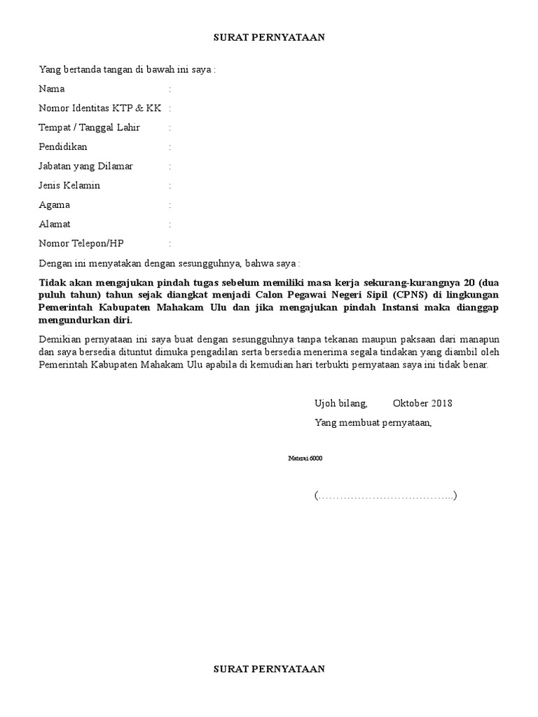 Detail Contoh Surat Pernyataan Cpns Nomer 51