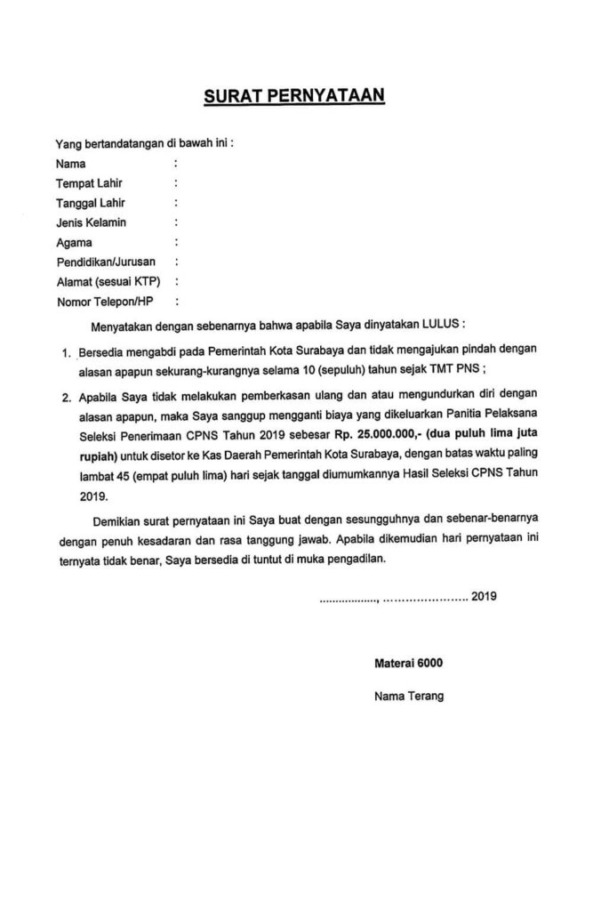 Detail Contoh Surat Pernyataan Cpns Kemenkes Nomer 54