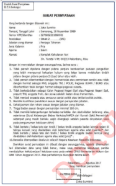 Detail Contoh Surat Pernyataan Cpns Kemenkumham Nomer 36