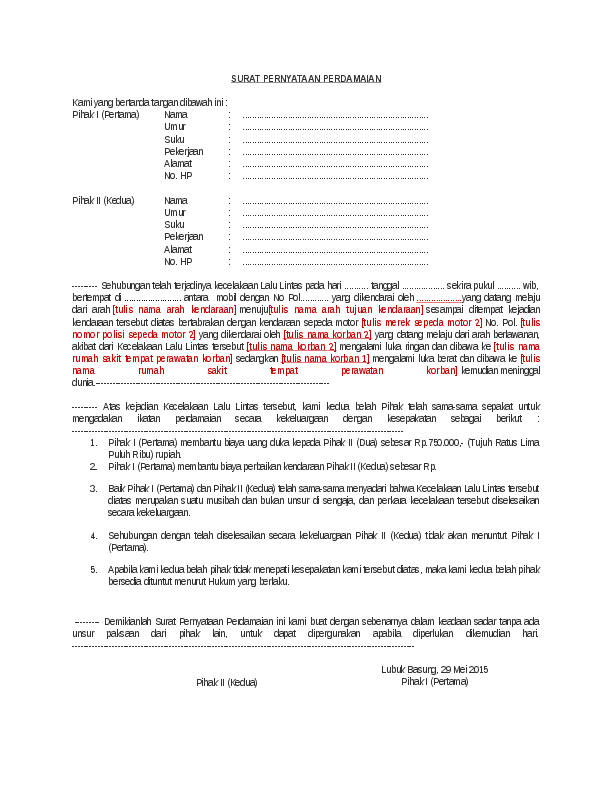 Detail Contoh Surat Pernyataan Damai Nomer 25
