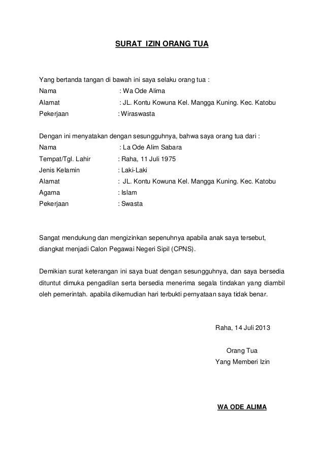 Detail Contoh Surat Pernyataan Dari Orang Tua Nomer 13