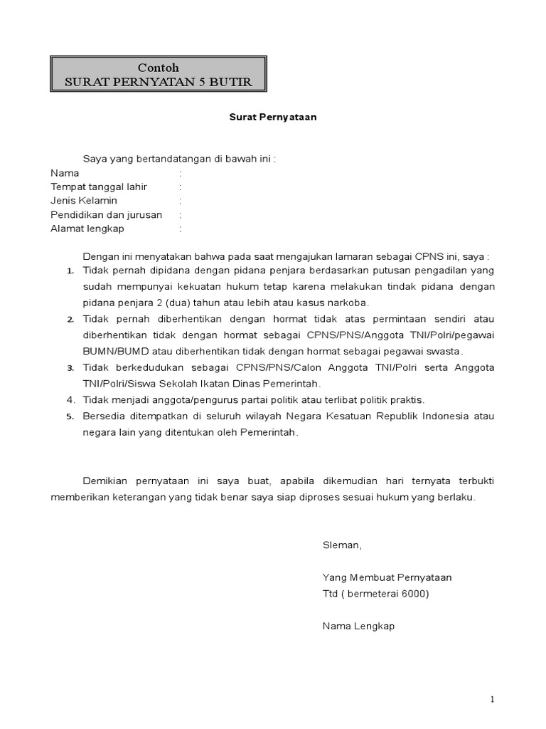 Detail Contoh Surat Pernyataan Doc Nomer 8