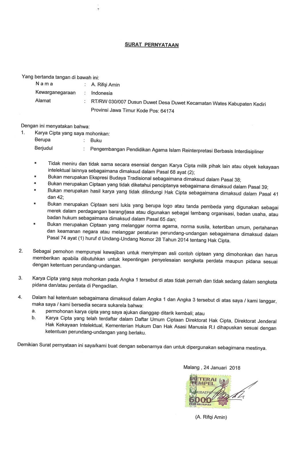 Detail Contoh Surat Pernyataan Dokumen Asli Nomer 48