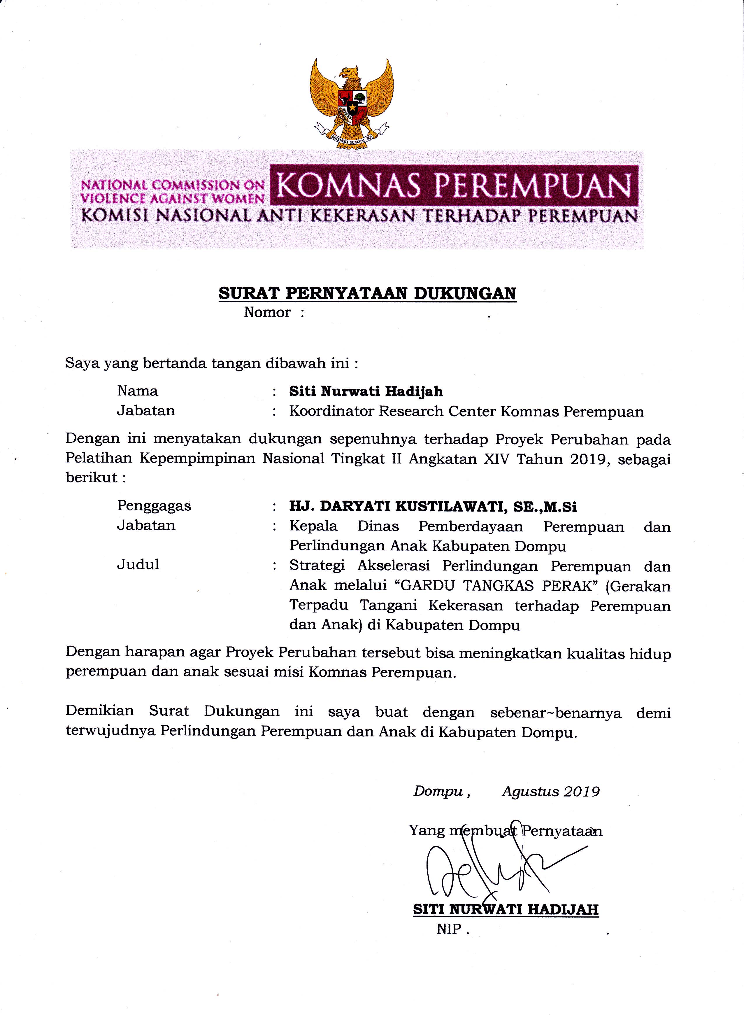 Detail Contoh Surat Pernyataan Dukungan Nomer 6