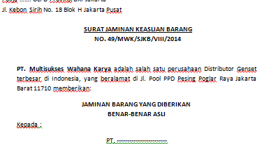 Detail Contoh Surat Pernyataan Garansi Nomer 22