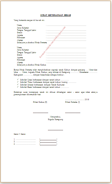 Detail Contoh Surat Pernyataan Hibah Tanah Nomer 31