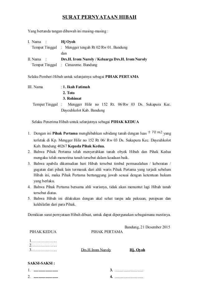 Contoh Surat Pernyataan Hibah Tanah Warisan - KibrisPDR