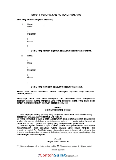 Detail Contoh Surat Pernyataan Hutang Piutang Nomer 24