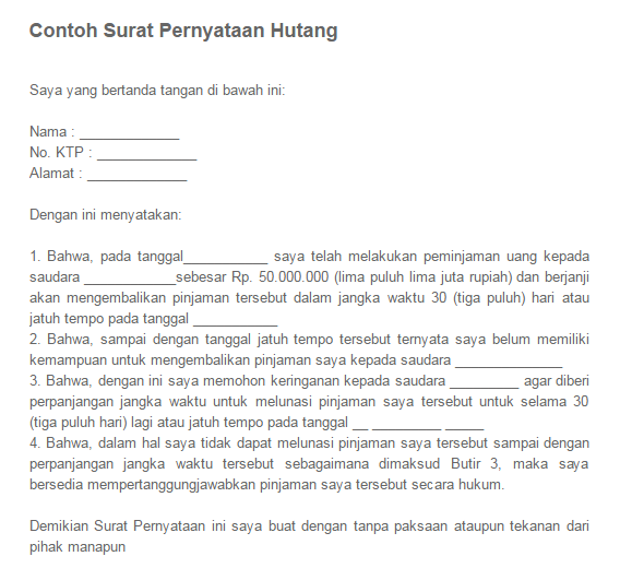 Detail Contoh Surat Pernyataan Hutang Piutang Nomer 36