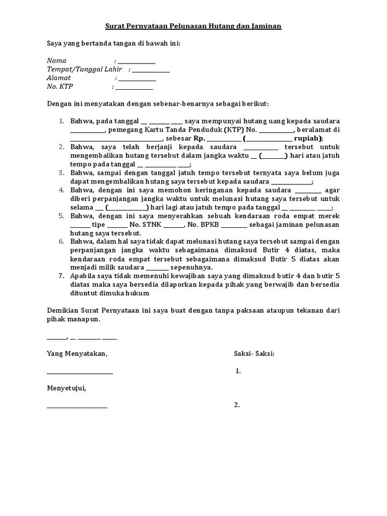 Detail Contoh Surat Pernyataan Hutang Yang Bisa Dipidanakan Nomer 57