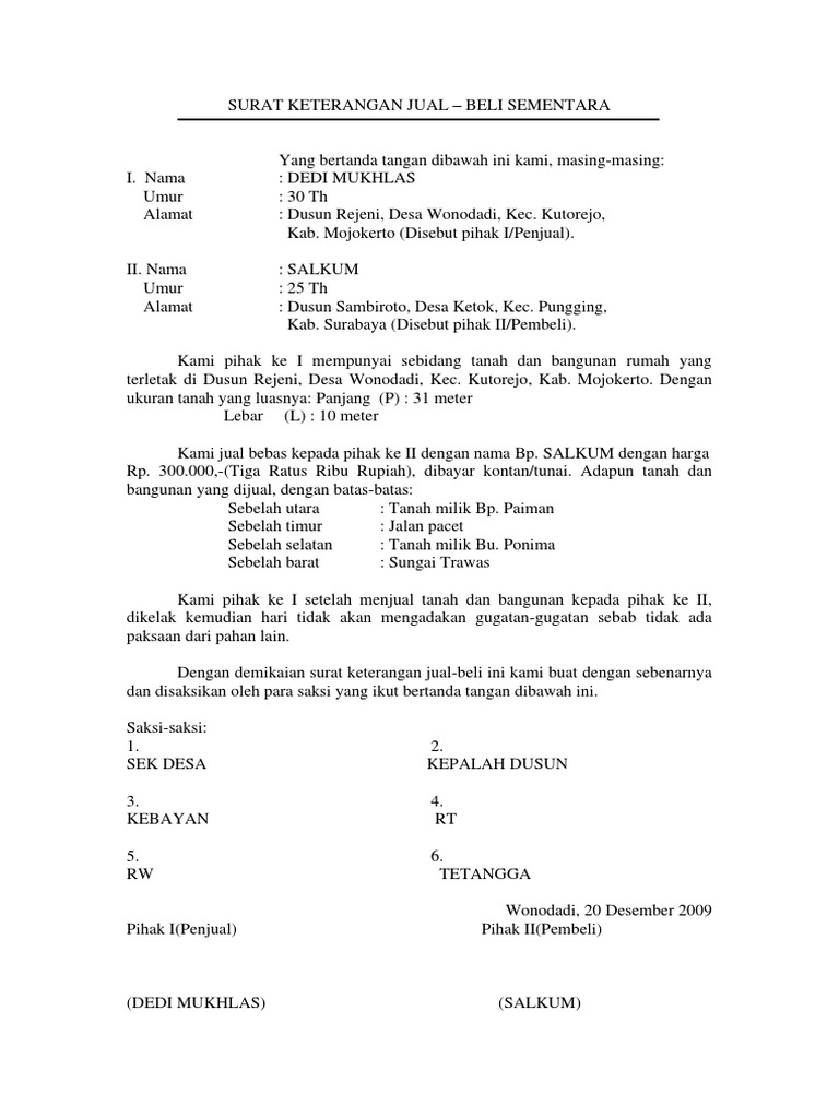 Detail Contoh Surat Pernyataan Jual Beli Tanah Nomer 44