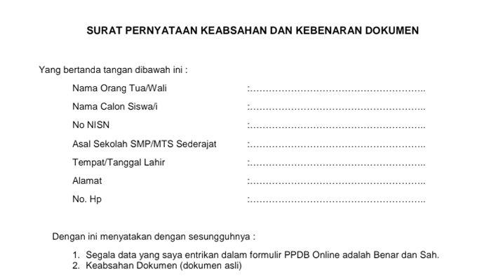 Contoh Surat Pernyataan Kebenaran Dokumen Ppdb - KibrisPDR