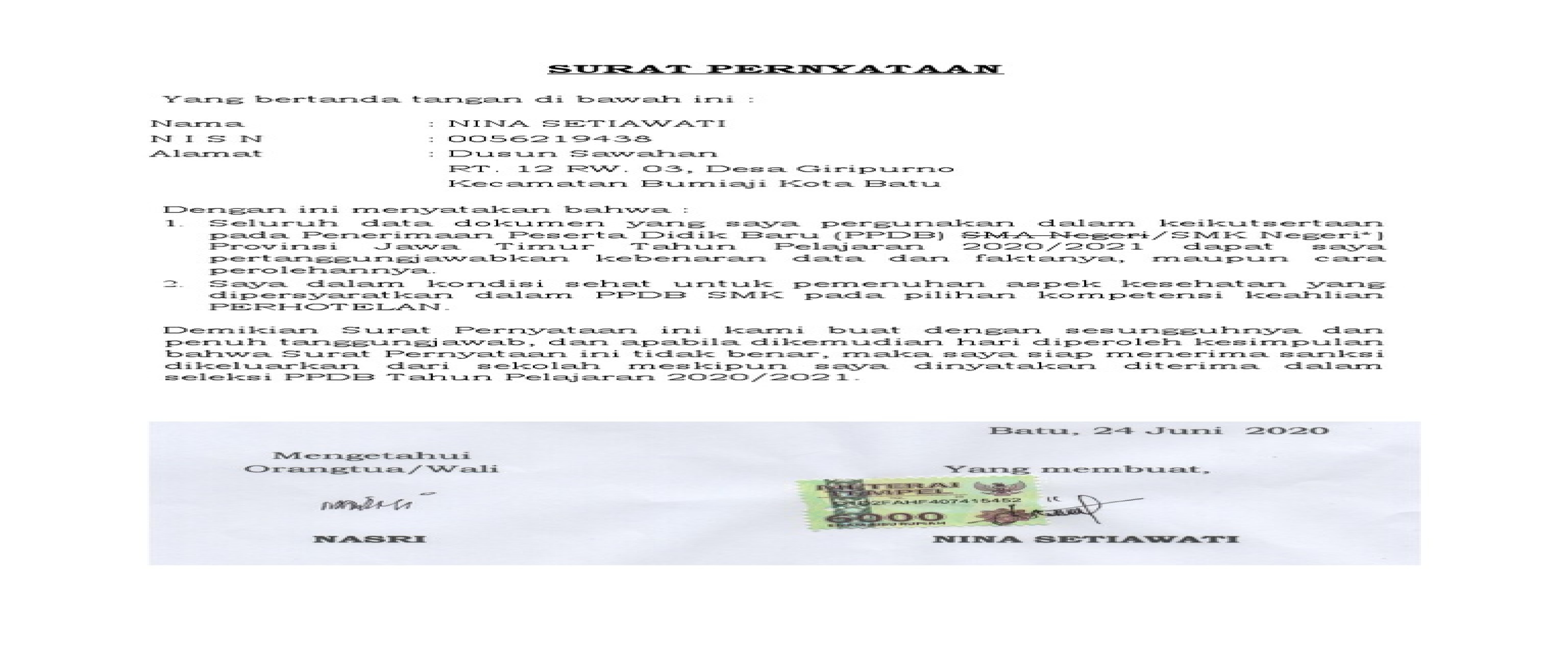 Detail Contoh Surat Pernyataan Kebenaran Dokumen Ppdb Nomer 18