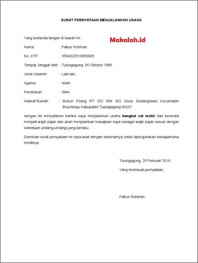 Detail Contoh Surat Pernyataan Kegiatan Usaha Untuk Npwp Nomer 13