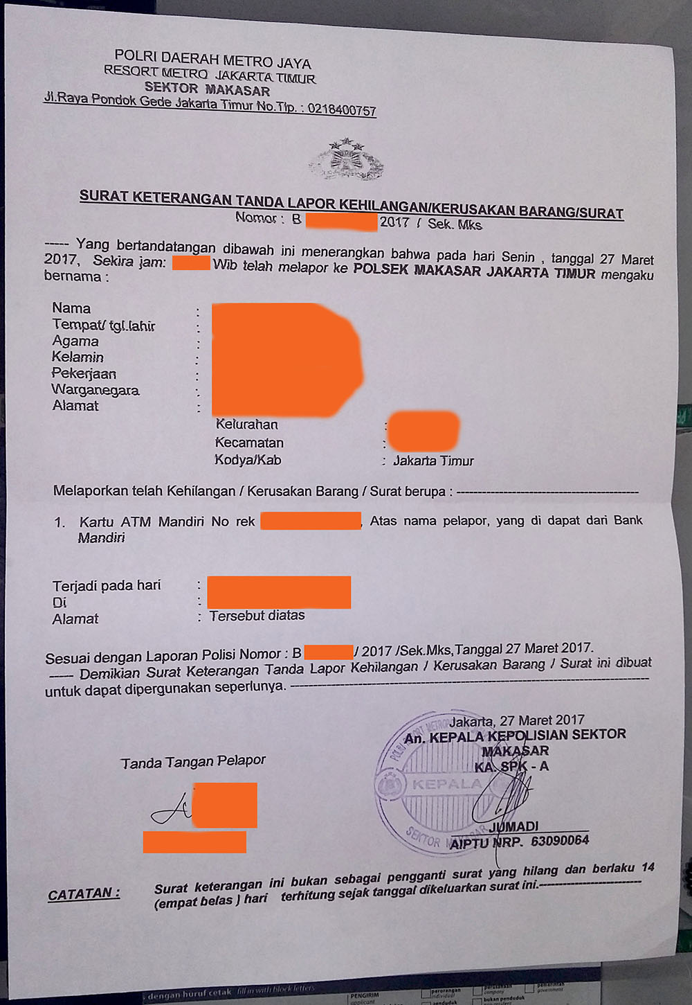 Detail Contoh Surat Pernyataan Kehilangan Dokumen Nomer 26