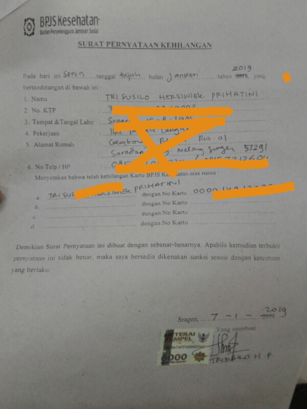 Detail Contoh Surat Pernyataan Kehilangan Kartu Askes Nomer 6