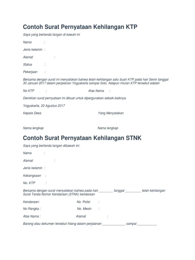 Detail Contoh Surat Pernyataan Kehilangan Motor Nomer 21