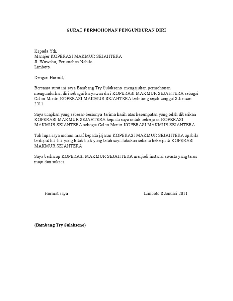 Detail Contoh Surat Pengunduran Diri Dari Anggota Koperasi - Contoh Surat