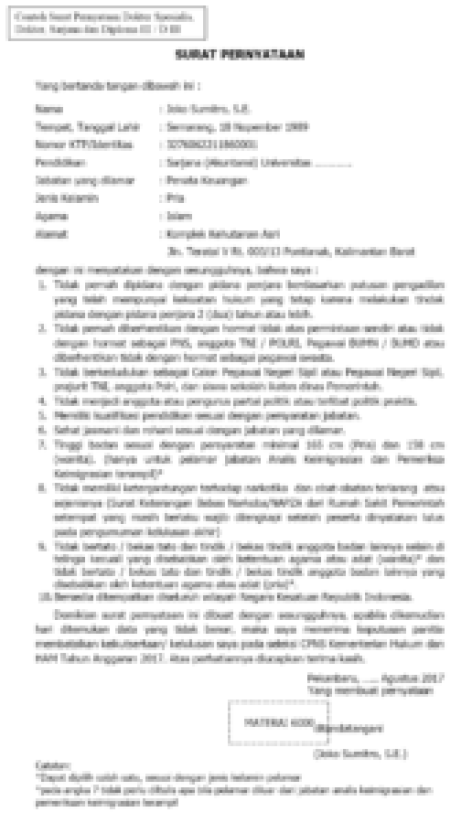 Detail Contoh Surat Pernyataan Kemenkumham 2017 Nomer 12