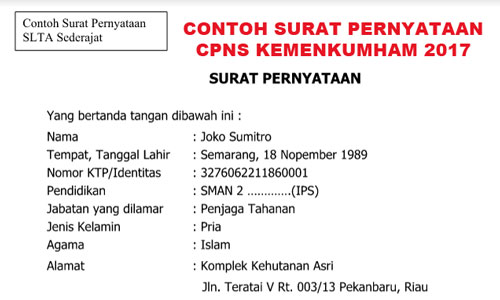 Detail Contoh Surat Pernyataan Kemenkumham 2017 Nomer 25