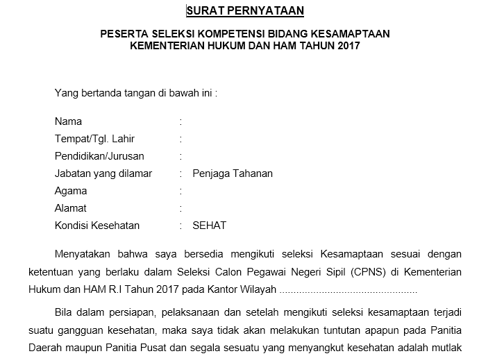 Detail Contoh Surat Pernyataan Kemenkumham 2017 Nomer 7