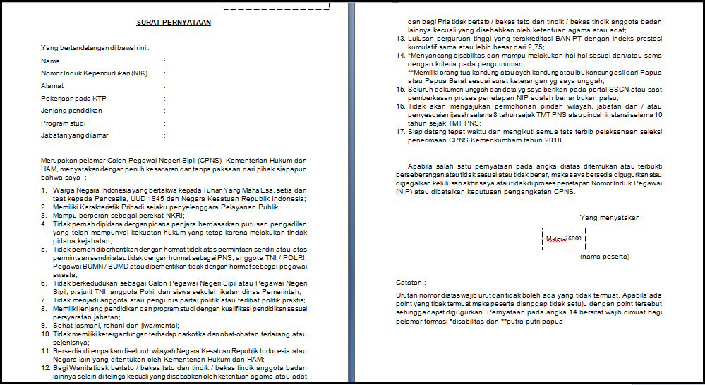 Detail Contoh Surat Pernyataan Kemenkumham 2018 Nomer 29