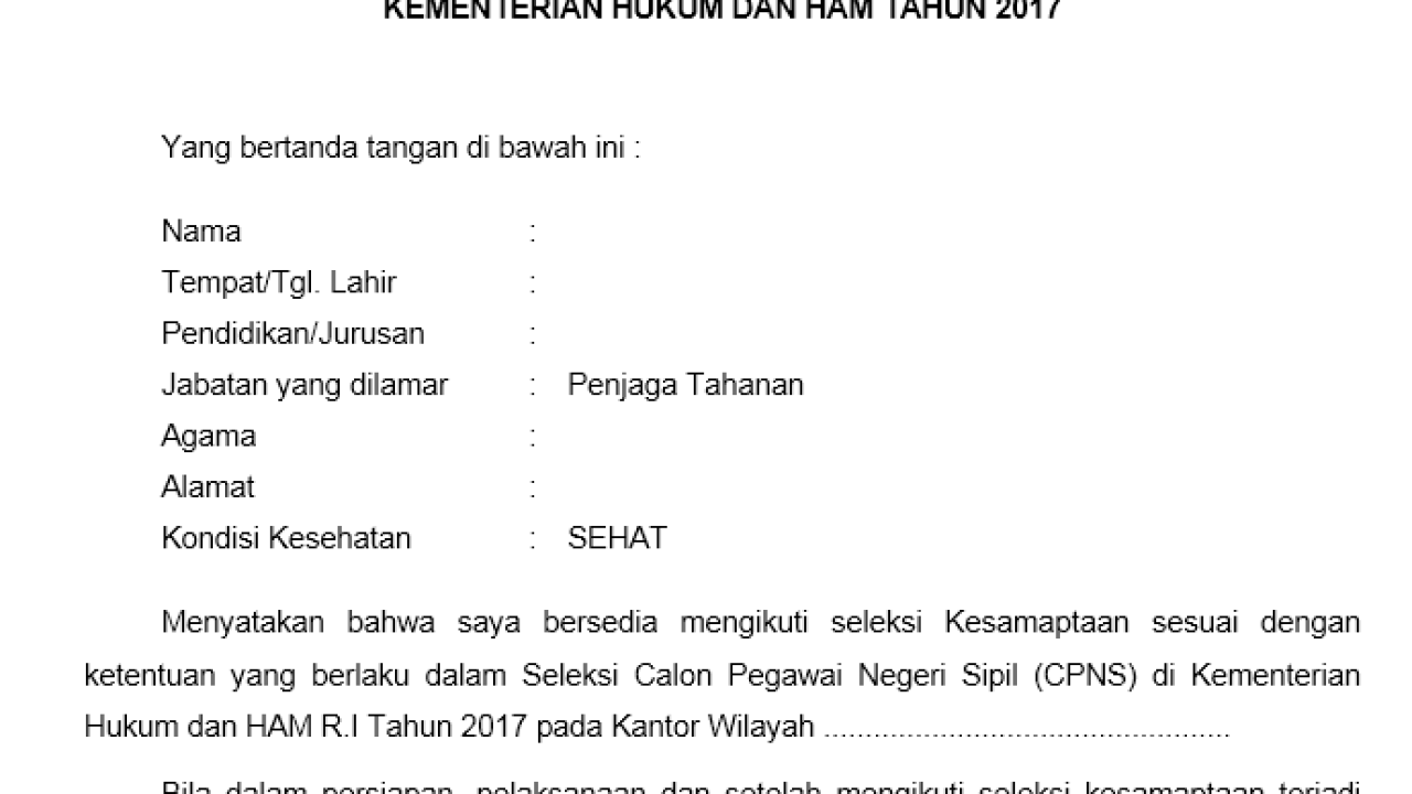 Detail Contoh Surat Pernyataan Kemenkumham 2018 Nomer 56