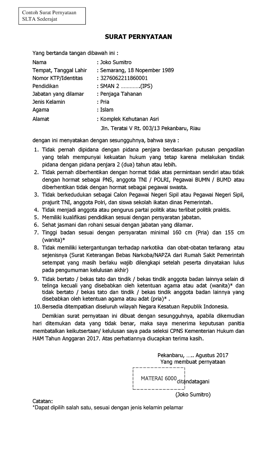 Detail Contoh Surat Pernyataan Kemenkumham 2019 Nomer 32