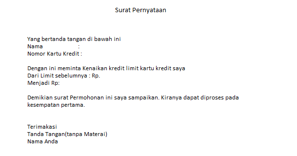 Detail Contoh Surat Pernyataan Kenaikan Limit Bni Nomer 16