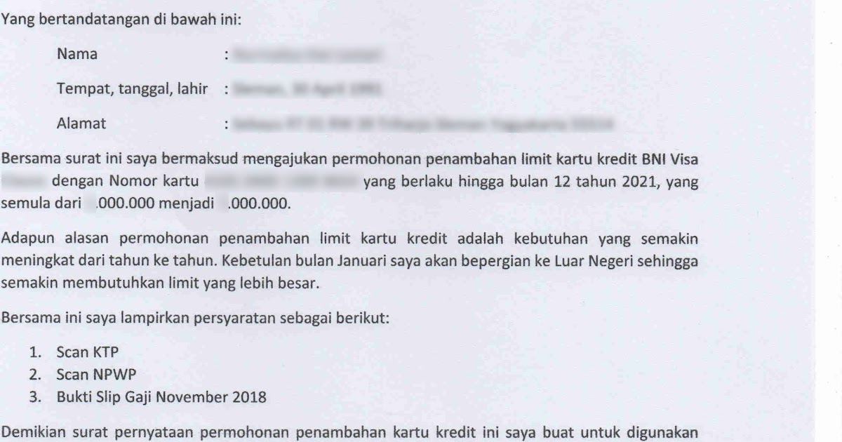 Detail Contoh Surat Pernyataan Kenaikan Limit Bni Nomer 31