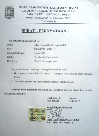 Detail Contoh Surat Pernyataan Kepala Sekolah Nomer 42