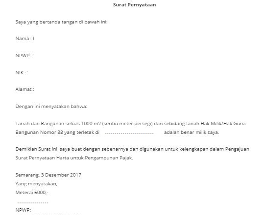 Detail Contoh Surat Pernyataan Kepemilikan Harta Nomer 46