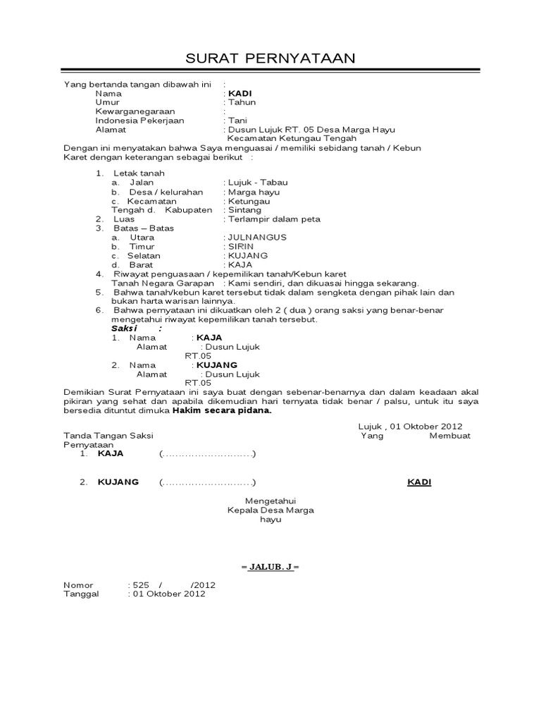Detail Contoh Surat Pernyataan Kepemilikan Rumah Nomer 7