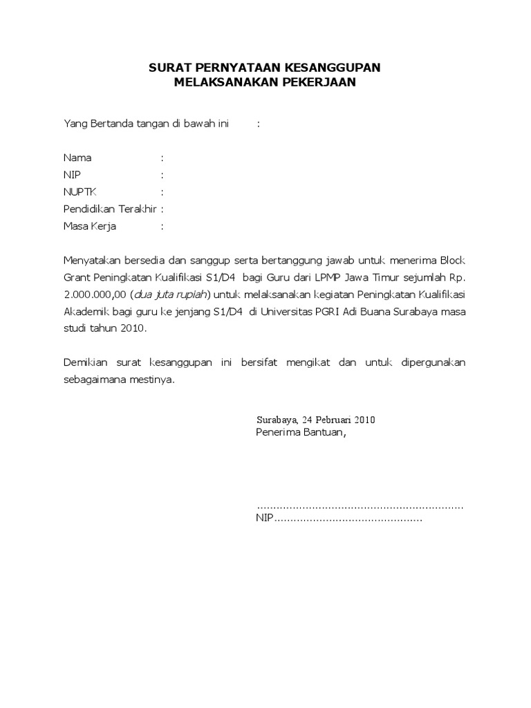 Detail Contoh Surat Pernyataan Kesanggupan Doc Nomer 6