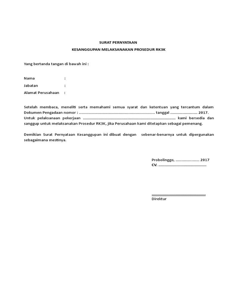 Halaman unduh untuk file contoh surat pernyataan kesanggupan