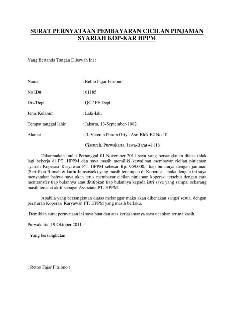 Detail Contoh Surat Pernyataan Kesanggupan Membayar Hutang Nomer 37