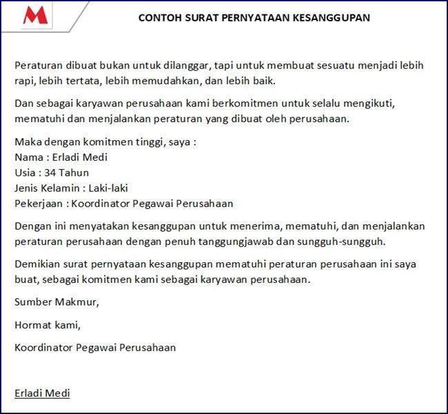 Detail Contoh Surat Pernyataan Kesanggupan Mentaati Peraturan Nomer 40