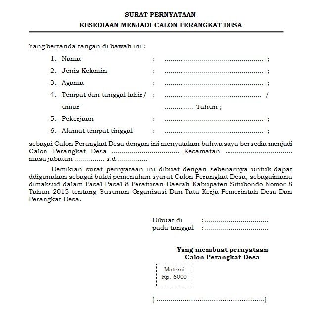 Detail Contoh Surat Pernyataan Kesediaan Nomer 18