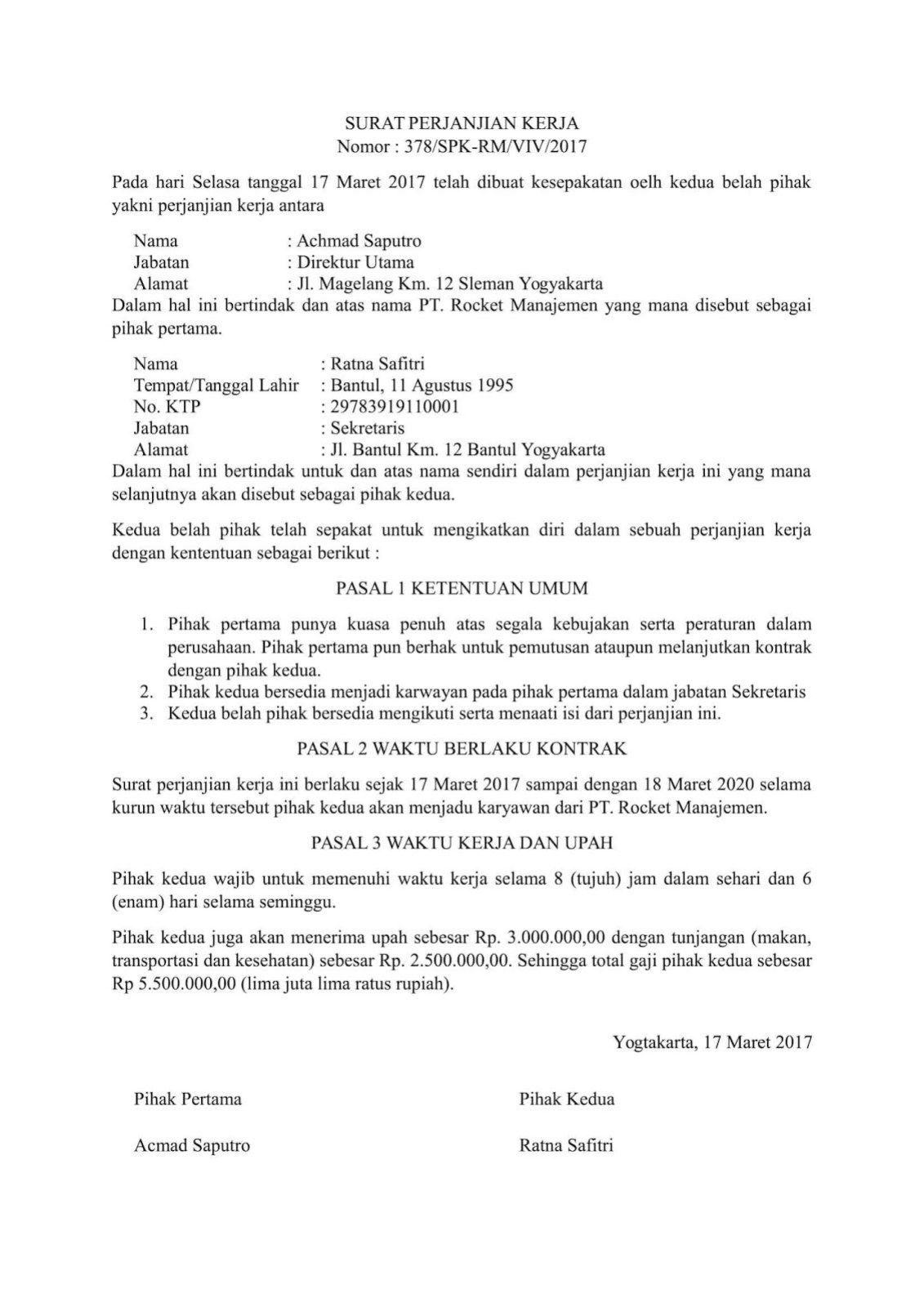 Detail Contoh Surat Pernyataan Kontrak Kerja Nomer 16