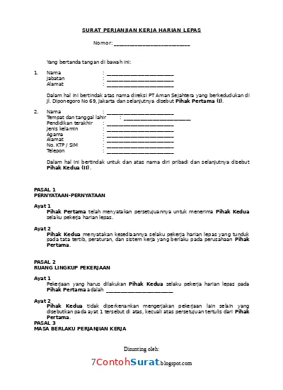 Detail Contoh Surat Pernyataan Kontrak Kerja Nomer 55