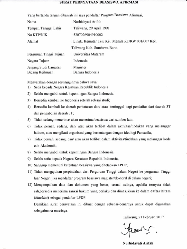 Detail Contoh Surat Pernyataan Lpdp Nomer 3